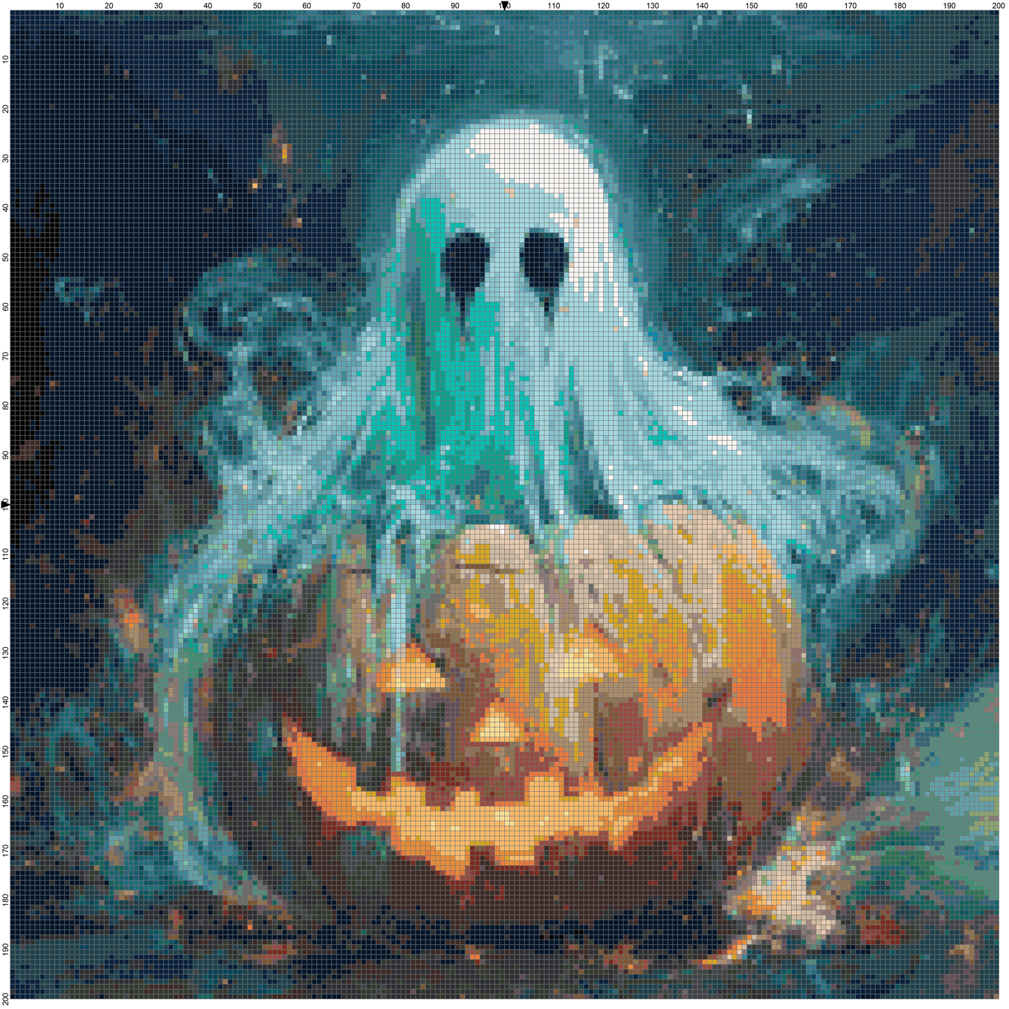 Magic Halloween cross stitch PDF bundle — ghost, skeleton, and spider pumpkin patterns for Halloween embroidery.