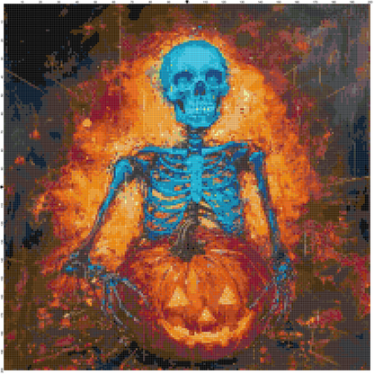 Magic Halloween cross stitch PDF bundle — ghost, skeleton, and spider pumpkin patterns for Halloween embroidery.