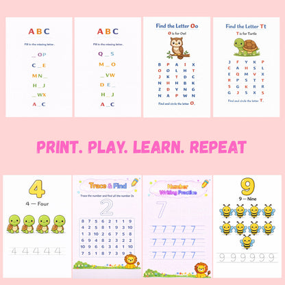 Preschool Learning Bundle - 230+ Colorful Worksheets | Math & English | Ages 3+
